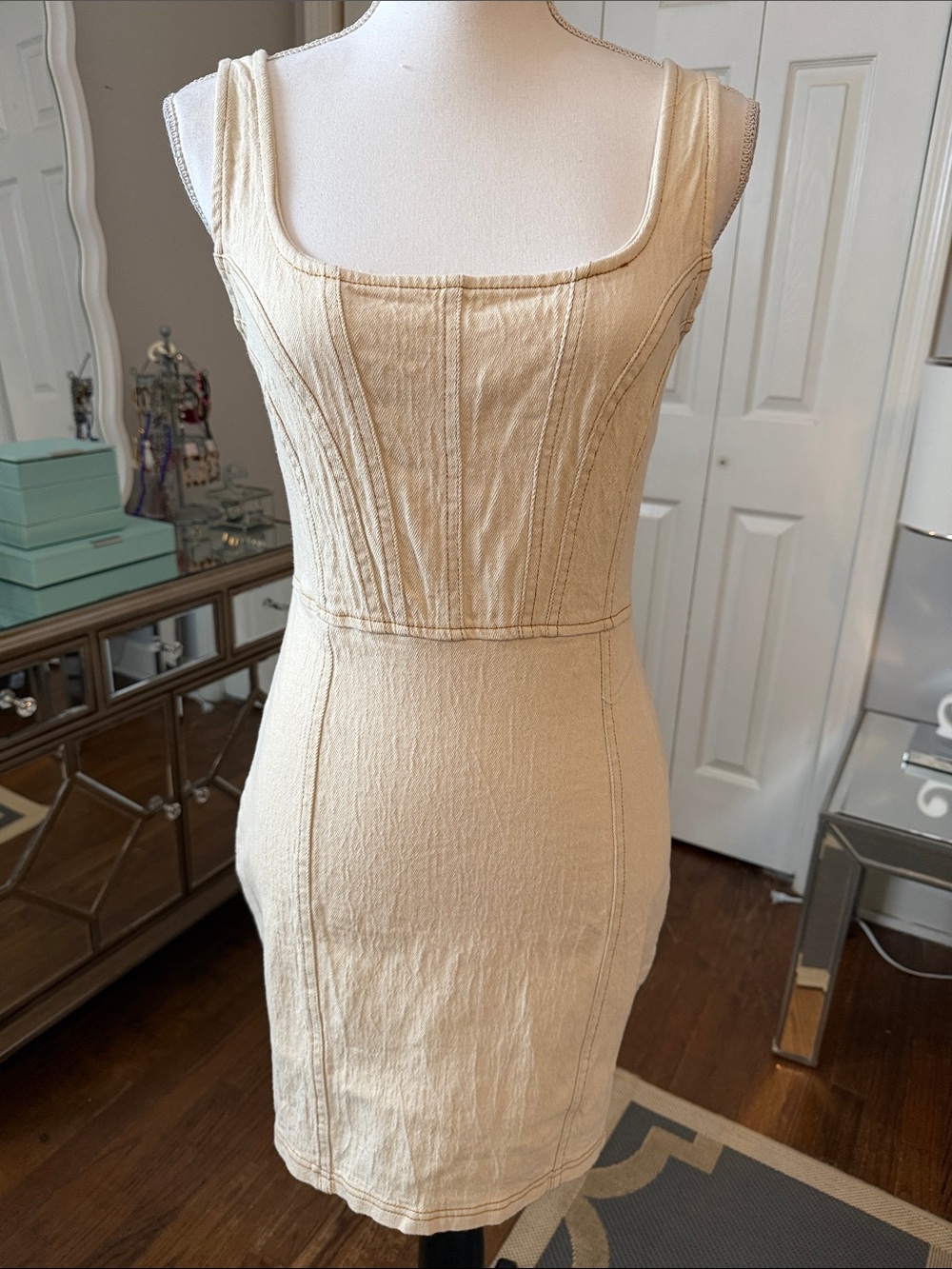 Haute Monde Cream Square-Neck Mini Bodycon Dress